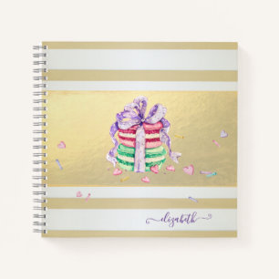 Girly Elegant Gold Stripes Macarons Notitieboek