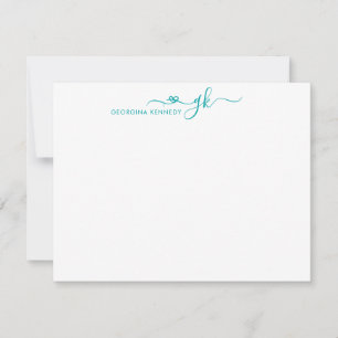 Girly Elegant Heart Script 2 Monogram Blauwgroen G Notitiekaartje