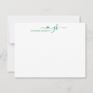 Girly Elegant Heart Script 2 Monogram Forest Green Notitiekaartje