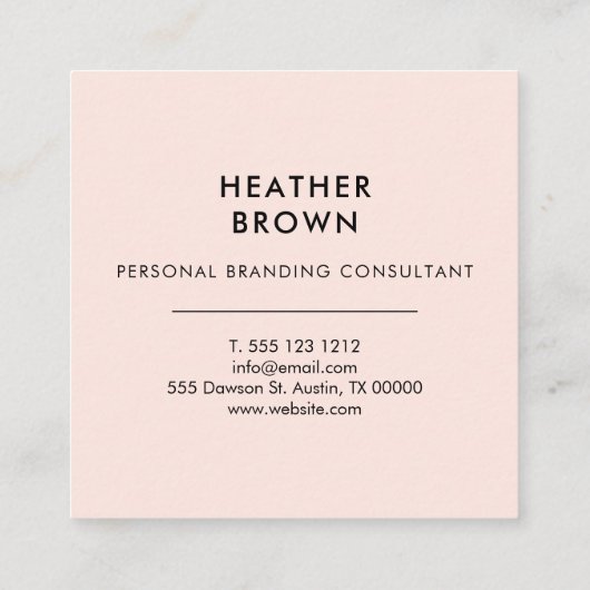 Girly Elegant Logo Professional Blush Pink Vierkante Visitekaartje (Achterkant)