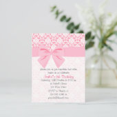 Girly Elegant Pink Damask Wrap Bow Birthday Party Kaart (Staand voorkant)