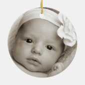 Girly Elegant Pink Damask Wrap Bow First Kerstmis Keramisch Ornament (Achterkant)