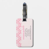 Girly Elegant Pink Damask Wrap Bow Personalized Bagagelabel (Achterkant verticaal)