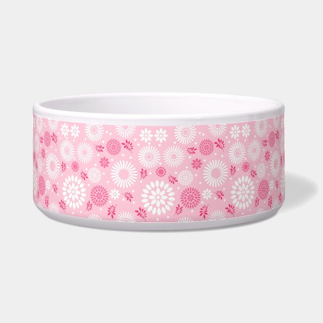 Girly  Elegant Pink Floral Pattern Retro Voerbakje (Voorkant)