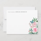 Girly Elegant Pink Floral Peony Roos Waterverf Notitiekaartje (Voorkant)