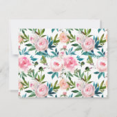 Girly Elegant Pink Floral Peony Roos Waterverf Notitiekaartje (Achterkant)