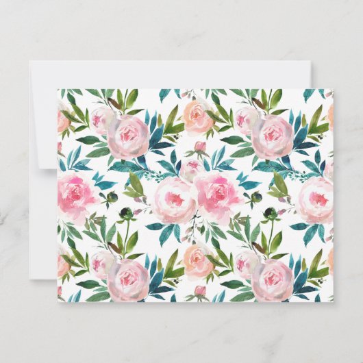Girly Elegant Pink Floral Peony Roos Waterverf Notitiekaartje (Achterkant)