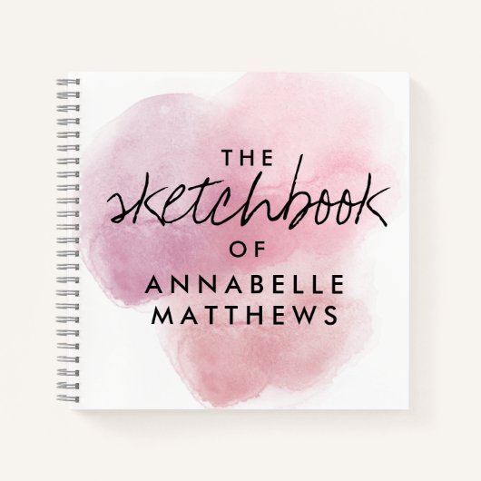 Girly Elegant Pink Waterverf Monogram Sketchbook Notitieboek (Voorkant)