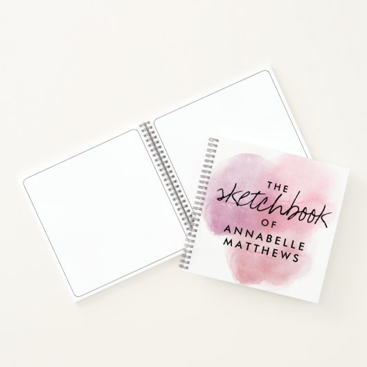 Girly Elegant Pink Waterverf Monogram Sketchbook Notitieboek (Binnen)
