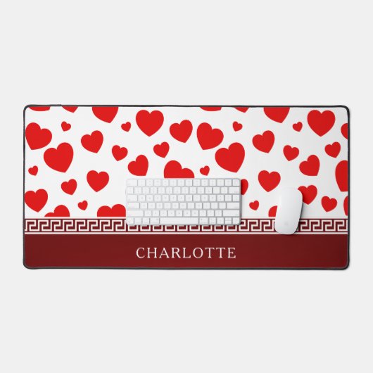 Girly Elegant Red Heart Aangepaste naam Bureaumat (Keyboard & Muis)