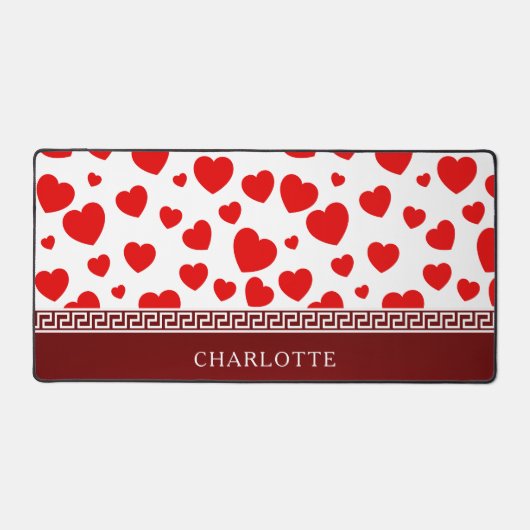 Girly Elegant Red Heart Aangepaste naam Bureaumat (Voorkant)