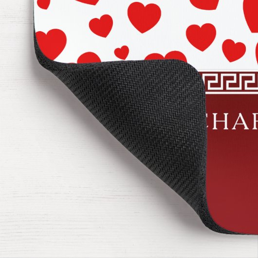Girly Elegant Red Heart Aangepaste naam Muismat (Hoek)