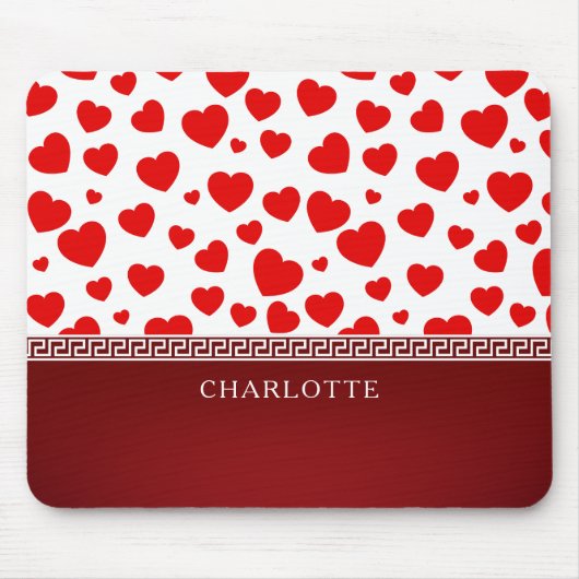 Girly Elegant Red Heart Aangepaste naam Muismat (Voorkant)