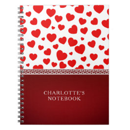 Girly Elegant Red Heart Aangepaste naam Notitieboek