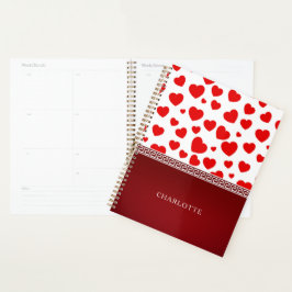 Girly Elegant Red Heart Aangepaste naam Planner