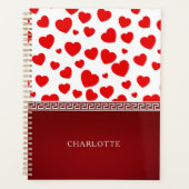 Girly Elegant Red Heart Aangepaste naam Planner (Voorkant)