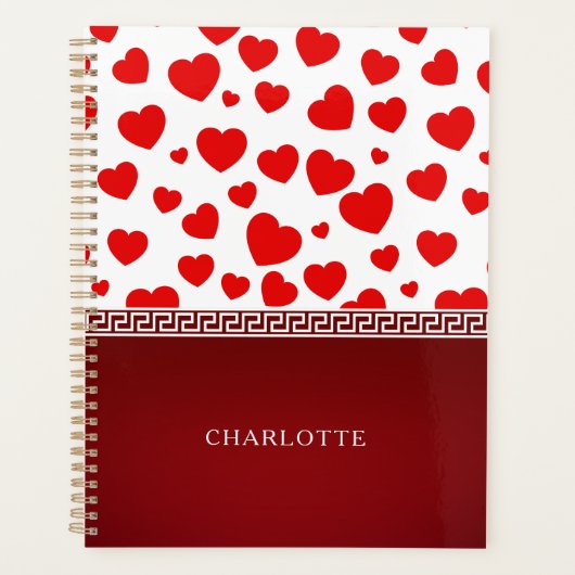 Girly Elegant Red Heart Aangepaste naam Planner (Voorkant)