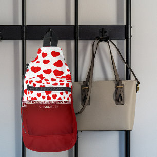 Girly Elegant Red Heart Aangepaste naam Sling Bag