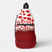 Girly Elegant Red Heart Aangepaste naam Sling Bag (Voorkant)
