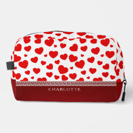 Girly Elegant Red Heart Aangepaste naam Toilettasje