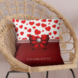 Girly Elegant Red Heart & Red Ribbon Custom Name Kussen