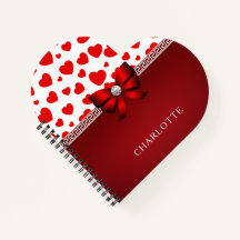 Girly Elegant Red Heart, Red Ribbon Custom Name