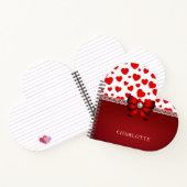 Girly Elegant Red Heart, Red Ribbon Custom Name Notitieboek (Binnen)