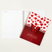 Girly Elegant Red Heart, Red Ribbon Custom Name Planner (Display)