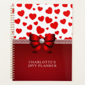 Girly Elegant Red Heart, Red Ribbon Custom Name Planner (Voorkant)