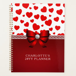 Girly Elegant Red Heart, Red Ribbon Custom Name Planner