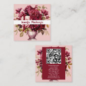 Girly Elegant Roze Bourgogne Rode Rozen Vierkante Visitekaartje (Voorkant / Achterkant)