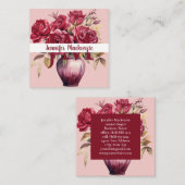 Girly Elegant Roze Bourgogne Rode Rozen Vierkante Visitekaartje (Voorkant / Achterkant)