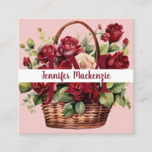 Girly Elegant Roze Bourgogne Rode Rozen Vierkante Visitekaartje