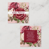 Girly Elegant Roze Bourgogne Rode Rozen Vierkante Visitekaartje (Voorkant / Achterkant)