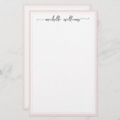 Girly Elegant Signature Script Blush Borded Briefpapier (Voorkant / Achterkant)