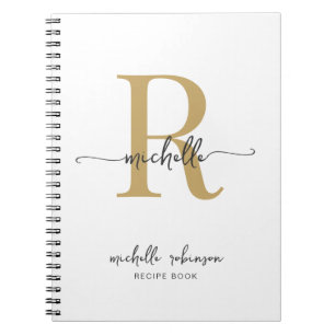 Girly Elegant Witgouden Kookboek Recept Monogram Notitieboek