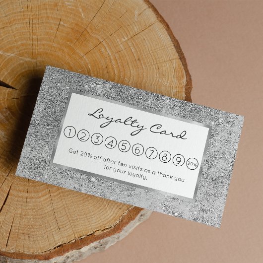 Girly elegante chique zilveren glitter marmer klantenkaartje