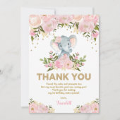 Girly Elephant Pastel Pink Floral 1e verjaardag Bedankkaart (Voorkant)