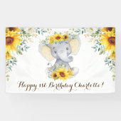 Girly Elephant Rustic Sunflower Happy Birthday Spandoek (Horizontaal)