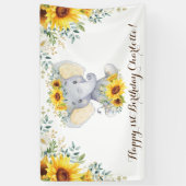 Girly Elephant Rustic Sunflower Happy Birthday Spandoek (Verticaal)