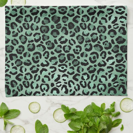 Girly Emerald Green Glam Leopard Print Theedoek (Gevouwen)