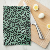 Girly Emerald Green Glam Leopard Print Theedoek (Quarter Fold)