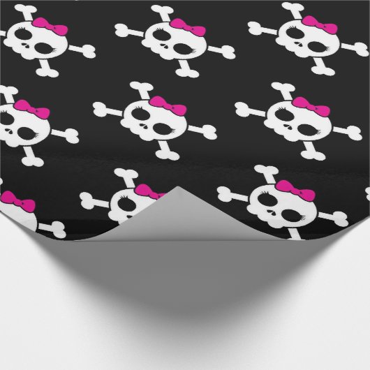 girly emo punk schedel crossbones cadeaupapier (Hoek)