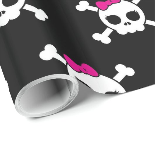 girly emo punk schedel crossbones cadeaupapier (Rol Hoek)