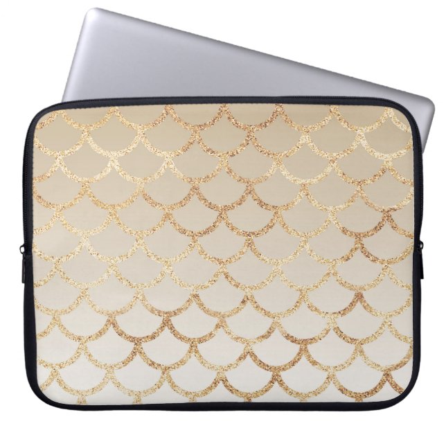 Girly en Glam Ombre Gold Mermaid Glitter Sparkles Laptop Sleeve (Voorkant)