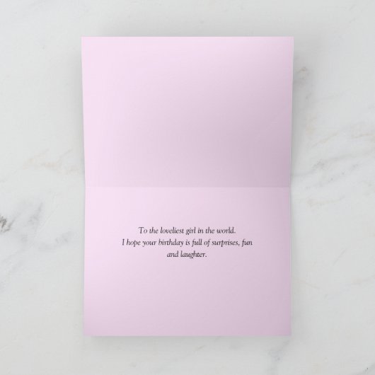 Girly en Roze Eenhoorn Verjaardag Kaart (Binnen)