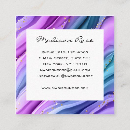 Girly en Trendy Paarse Blauwe Ink en Gouden Sparkl Vierkante Visitekaartje (Achterkant)