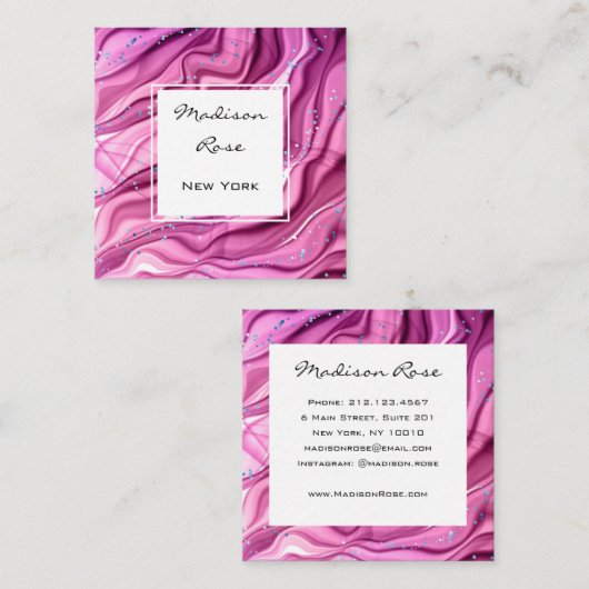 Girly en Trendy Roze en Paarse Ink Blue Sparkles Vierkante Visitekaartje (Voorkant / Achterkant)