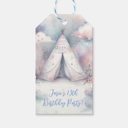 Girly Enchanted Teepee Sleepover Verjaardagsfeest Cadeaulabel (Voorkant)