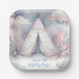 Girly Enchanted Teepee Sleepover Verjaardagsfeest Papieren Bordje